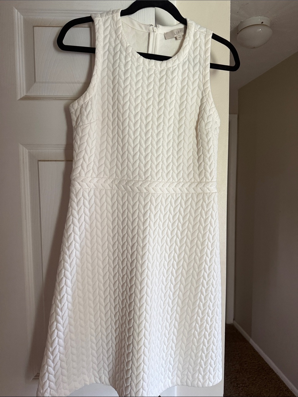 LOFT Cream Textured A-Line Sleeveless Dress